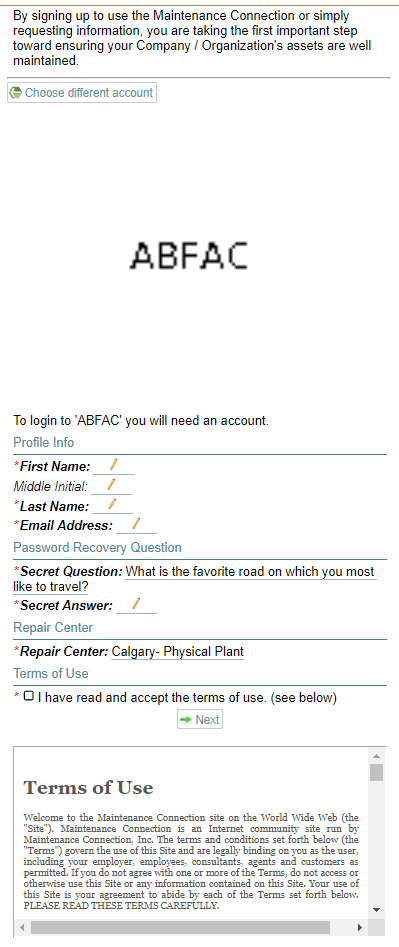 Profile Information and Terms of Use